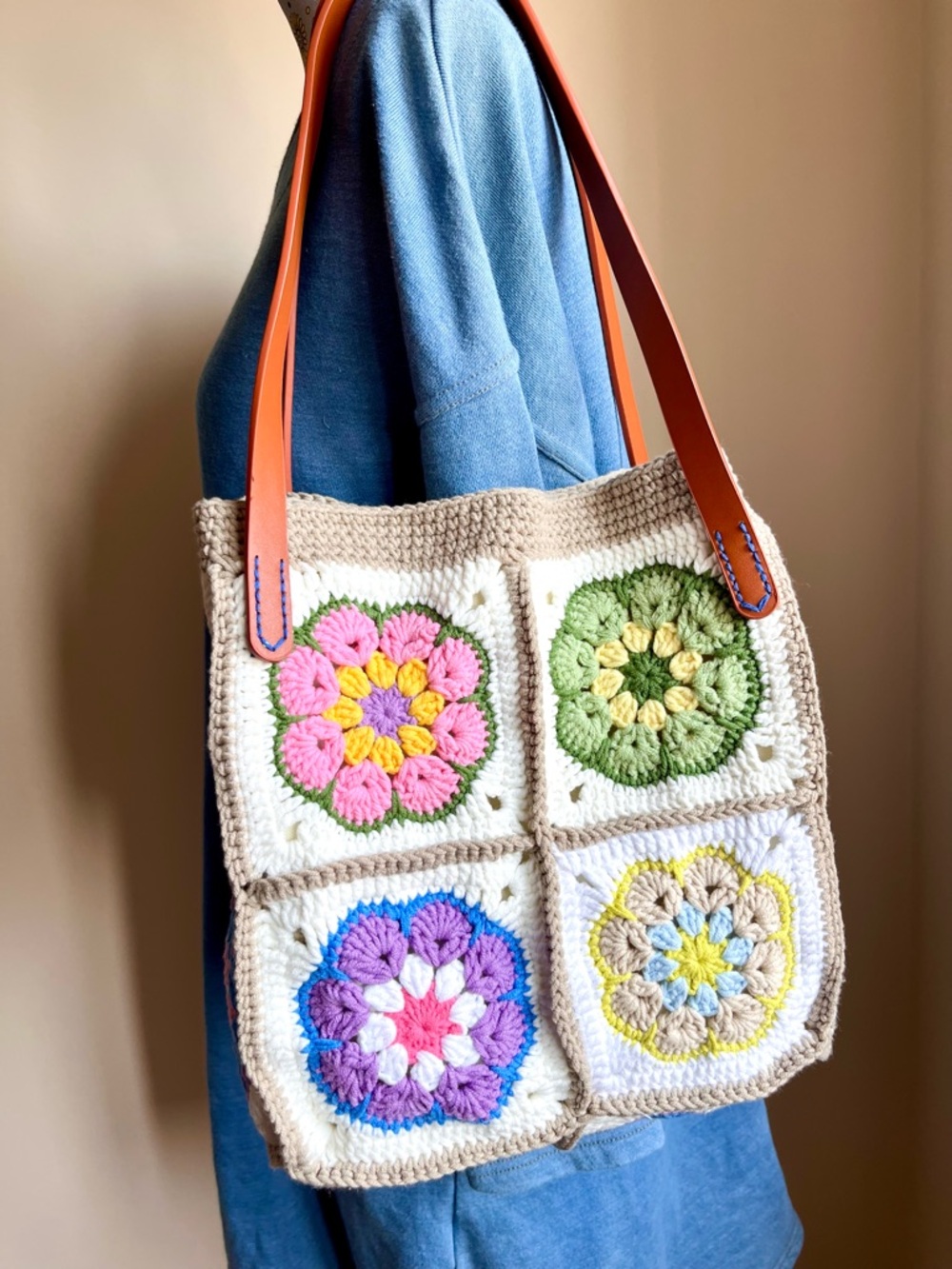 Colorful Crochet Tote Bag